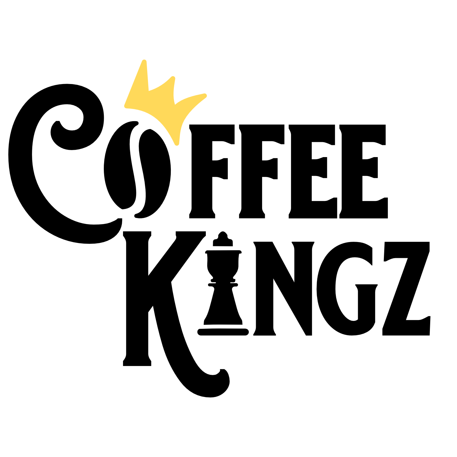 Stylized yellow crown icon of Coffee Kingz on a black background.
